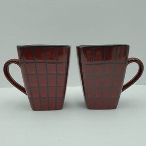 Home Tamarask Mugs Dark Red Blocks on Black Square Coffee Mugs